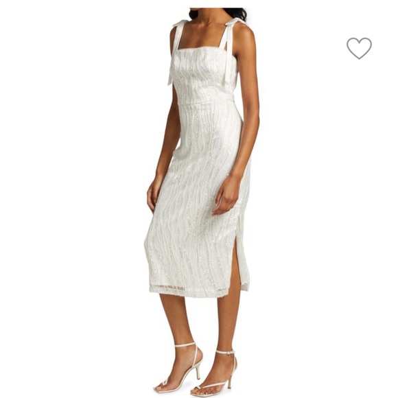 Monique Lhuillier Dresses & Skirts - ML MONIQUE LHUILLIER Sequined Bow-Strap Midi Dress in white